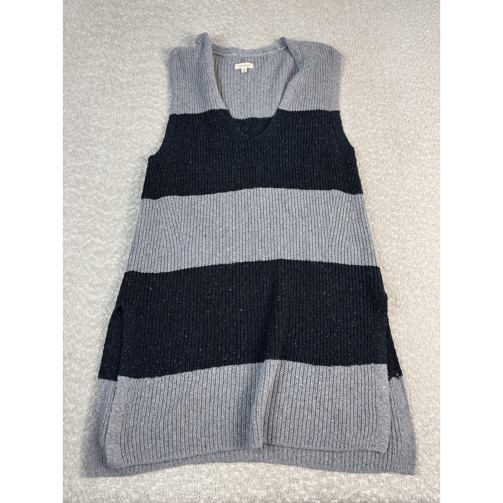 Pilcro Sweater Tunic Womens Medium Gray Black Stripe V Neck Sleeveless Knit